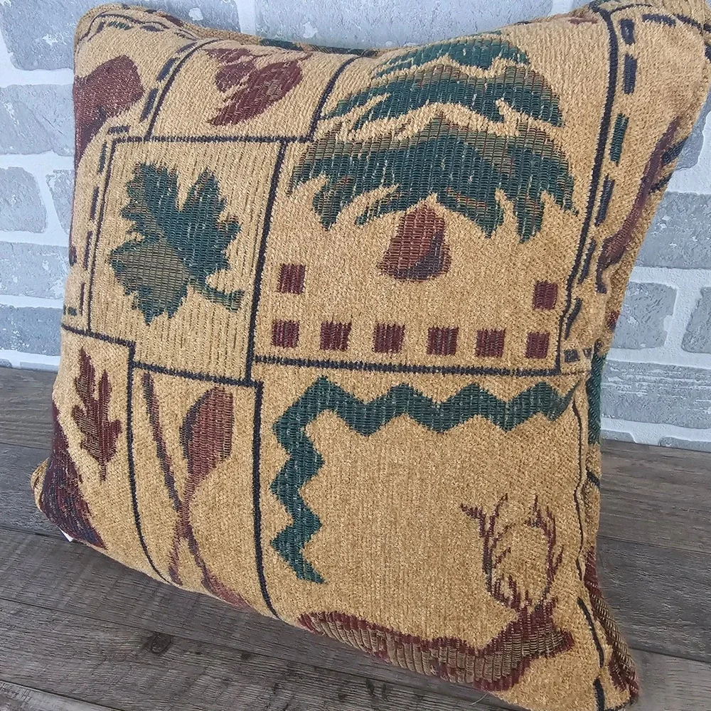 Newport Bear Pinecone Tapestry Throw Pillow Cabin Lodge Lake House Decor 16x16
